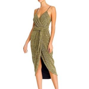 SAYLOR Gold Glitter Wrap Dress